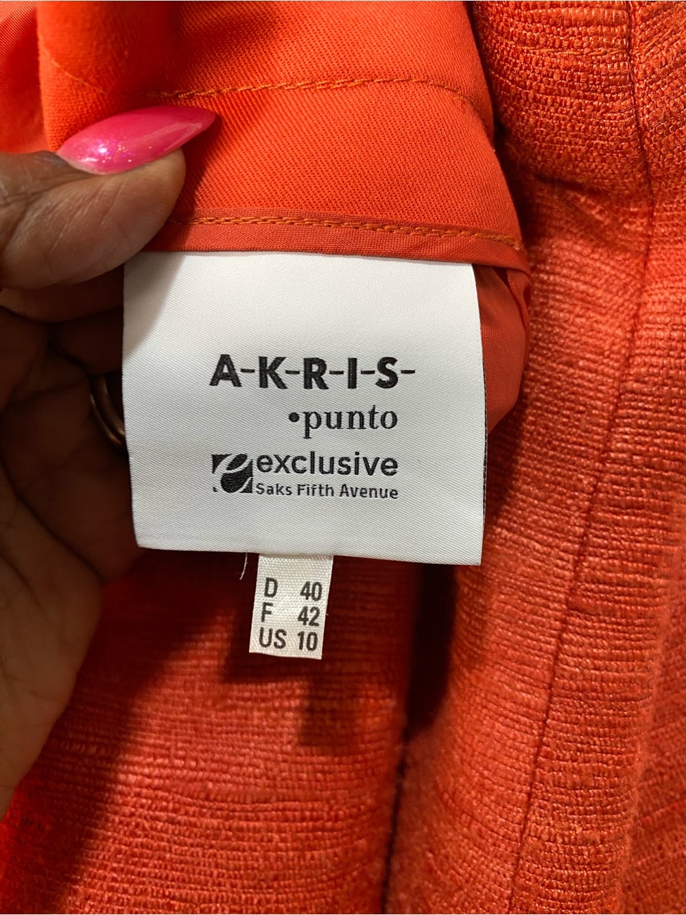 Akris Punto Saks Fifth Avenue Vibrant Orange Women's Blazer and Skirt Set - Picture 11 of 11